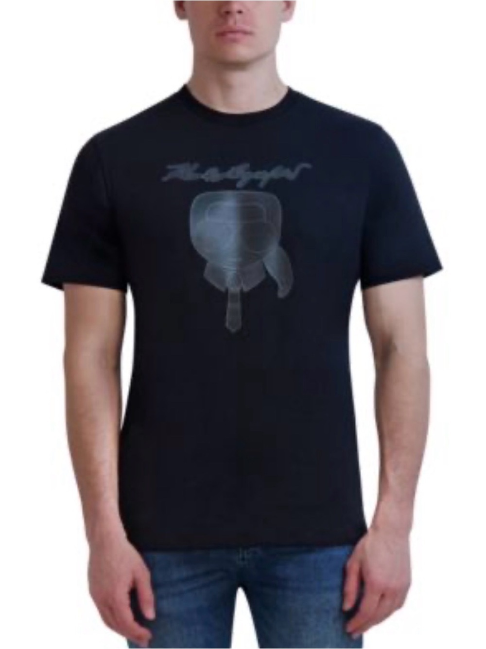 Karl Lagerfeld Paris Cotton Black Tee, Size Medium, Graphic Designer T-Shirt
